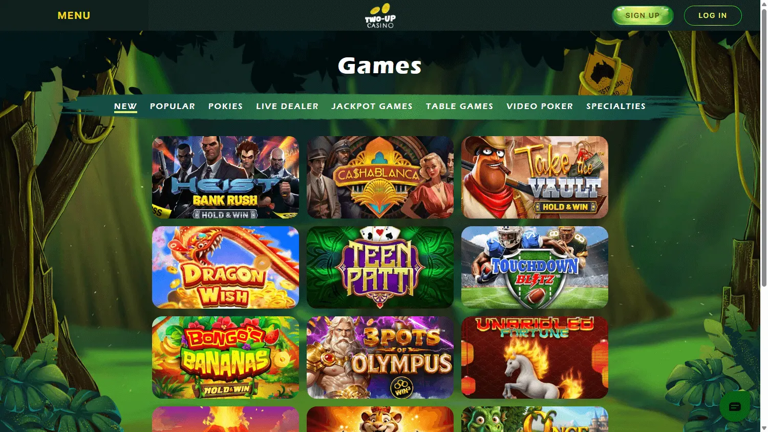 Two Up Casino games area on desktop