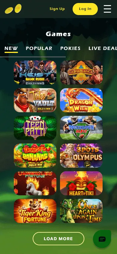 Two Up Casino games area on a mobile device