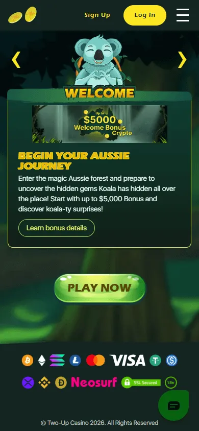 Two Up Casino promotions area on a mobile device